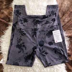 New Voeons Dark Purple Floral Stretch Workout Leggings Pants S/M